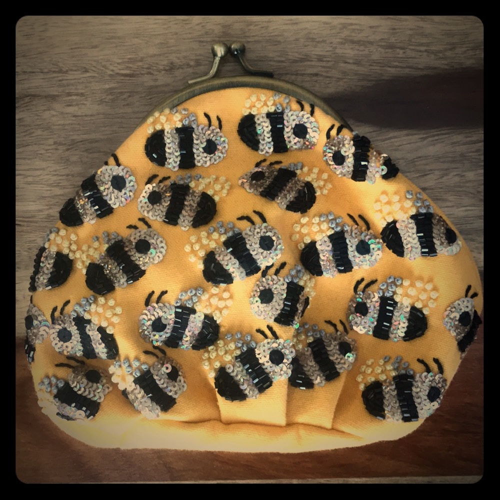 Anthropologie Beaded Bumblebee Clutch Coin Purse